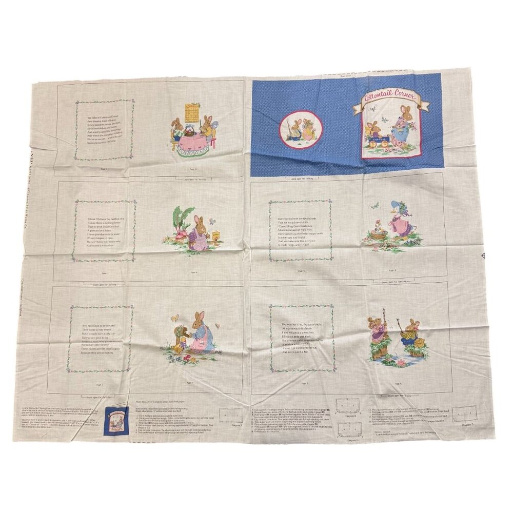 Cottontail Corner Bunny Fabric Storybook Panel Craft Kit VTG Easter Spring